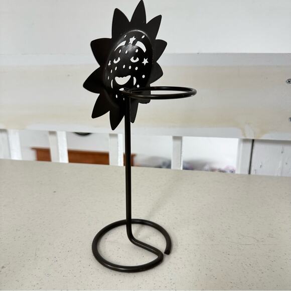 Black Metal Sun Smiling Candle Holder Stand Room Decor Celestial Stars Boho - Picture 3 of 4